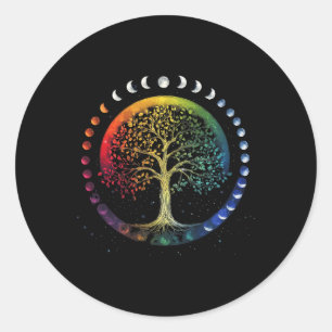 Sticker Rond Phases de l'arbre de chakra de yoga de méditation