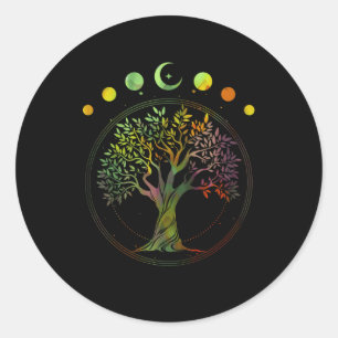 Sticker Rond Phases de l'arbre de vie de la lune