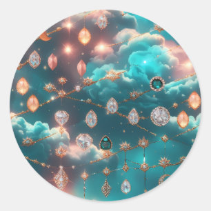Sticker Rond Phases de Lune Aquamarine Astrologie Céleste