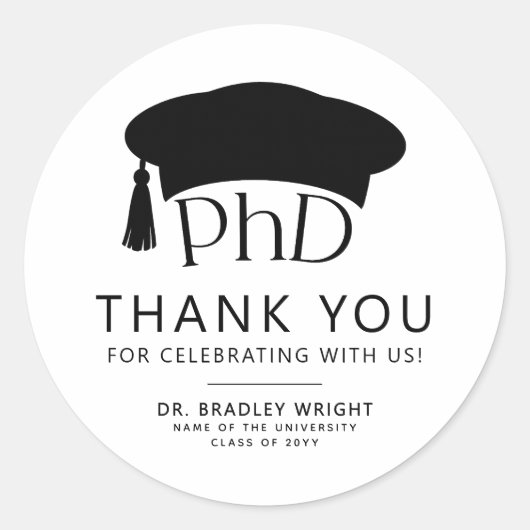 Sticker Rond PhD Doctoral Grad Hat Graduation Thank You (Devant)