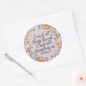 Sticker Rond Philippiens 4:13 Bible Scripture Verse Floral Boho (Enveloppe)