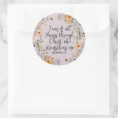 Sticker Rond Philippiens 4:13 Bible Scripture Verse Floral Boho (Sac)