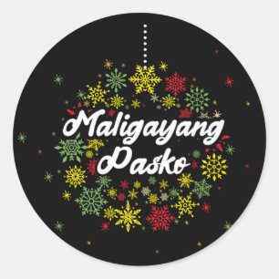 Sticker Rond Philippines Noël Maligayang Pasko Snowflakes
