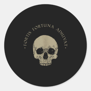 Sticker Rond Philosophie stoïque Fortis Fortuna Adiuvat Crâne S