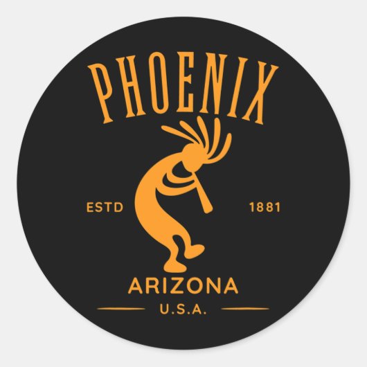 Sticker Rond Phoenix Arizona Danse Kokopelli Design (Devant)