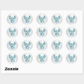 Sticker Rond Phoenix bleu turquoise sur Argent (Feuille)