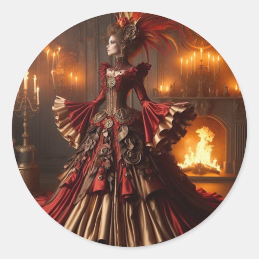 Sticker Rond Phoenix Fire Queen Steampunk Victorian Industrial (Devant)
