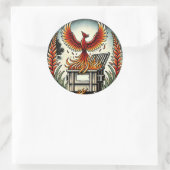 Sticker Rond Phoenix Rising from the Dumpster Fire Ashes        (Sac)