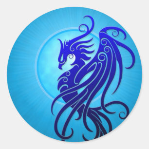 Sticker Rond Phoenix tribal bleu