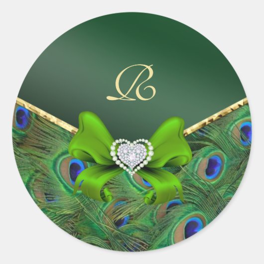 Sticker Rond Phoque cadeau Mariage Emerald Green Peacock (Devant)