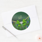 Sticker Rond Phoque cadeau Mariage Emerald Green Peacock (Enveloppe)