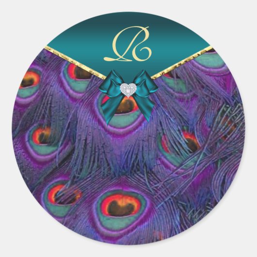 Sticker Rond Phoque cadeau Mariage Plum turquoise Peacock (Devant)