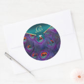 Sticker Rond Phoque cadeau Mariage Plum turquoise Peacock (Enveloppe)