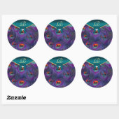Sticker Rond Phoque cadeau Mariage Plum turquoise Peacock (Feuille)