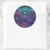 Sticker Rond Phoque cadeau Mariage Plum turquoise Peacock (Sac)