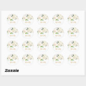 Sticker Rond Phoque d'enveloppe de mariage floral blanc (Feuille)