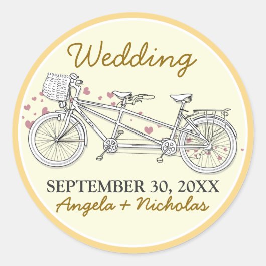 Sticker Rond Phoque d'invitation de mariage de bicyclette {FP} (Devant)