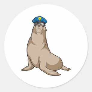 Sticker Rond Phoque en tant qu'agent de police