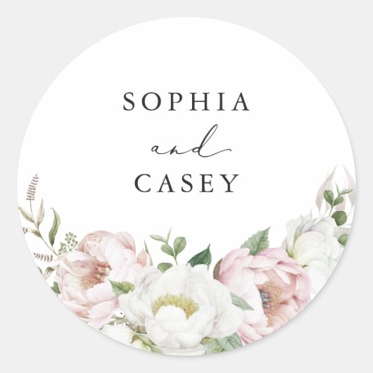 Sticker Rond Phoque Floral Blanc Peony Enveloppe verte (Devant)