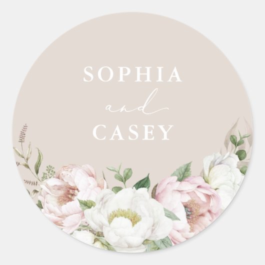 Sticker Rond Phoque Floral Blanc Peony Enveloppe verte (Devant)
