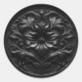Sticker Rond Phoque Floral Faux Wax Impression profonde Noir (Devant)