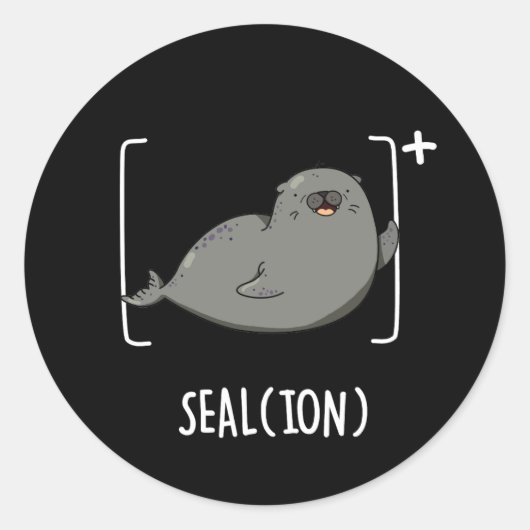 Sticker Rond Phoque Ion Funny Sea Lion Pun Dark BG (Devant)