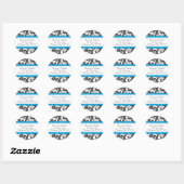 Sticker Rond Phoque Mariage Damask noir Aquamarine Trim (Feuille)