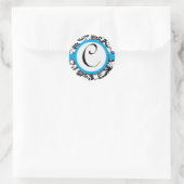 Sticker Rond Phoque Mariage Damask noir Aquamarine Trim (Sac)