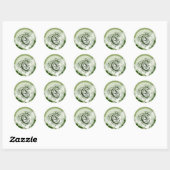 Sticker Rond Phoque Mariage de fleurs vertes Monogramme C (Feuille)