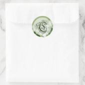 Sticker Rond Phoque Mariage de fleurs vertes Monogramme C (Sac)