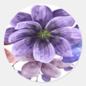 Sticker Rond Phoque Mariage Floral Violet Et Bleu (Devant)