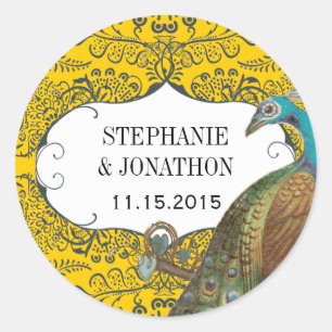 Sticker Rond Phoque Mariage Inséparable Marine et Mustard Peaco