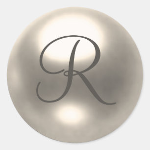 Sticker Rond Phoque mariage Pearl R monogramme