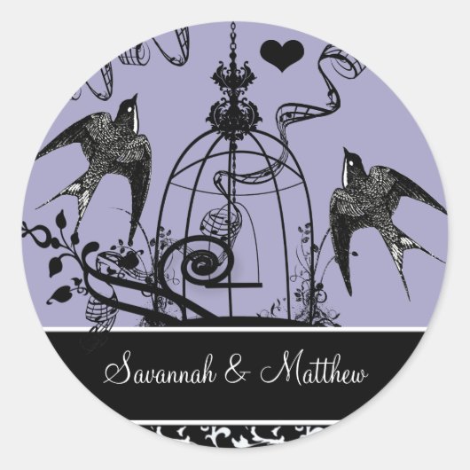 Sticker Rond Phoque Mariage vintage Birds (Devant)