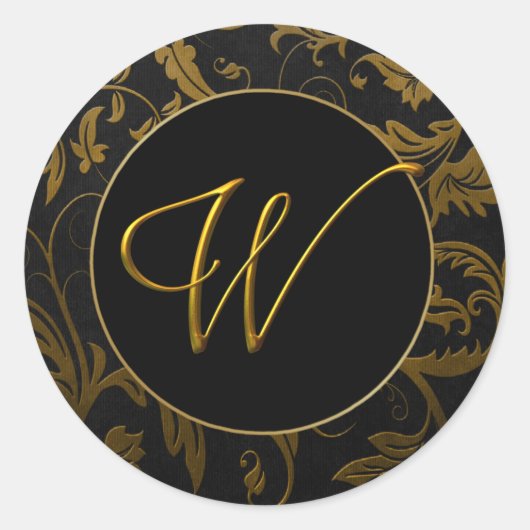 Sticker Rond Phoque Monogram W Gold et Black Mariage damassé (Devant)