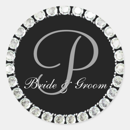 Sticker Rond Phoque personnalisable P monogramme diamant (Devant)