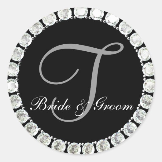 Sticker Rond Phoque personnalisable T monogramme diamant (Devant)