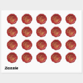 Sticker Rond Phoque Rouge Or Jaune Monogramme Calligraphie (Feuille)