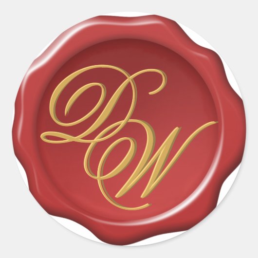 Sticker Rond Phoque Rouge Or Jaune Monogramme Calligraphie (Devant)