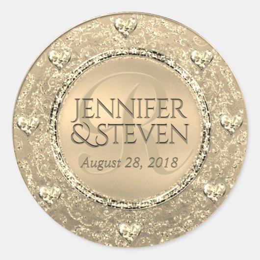 Sticker Rond Phoque royal Monogram Gold Glam personnalisé (Devant)