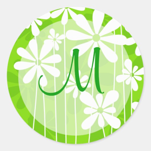 Sticker Rond Phoque vert floral monogramme (Devant)