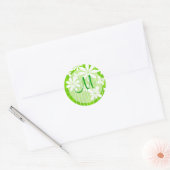 Sticker Rond Phoque vert floral monogramme (Enveloppe)