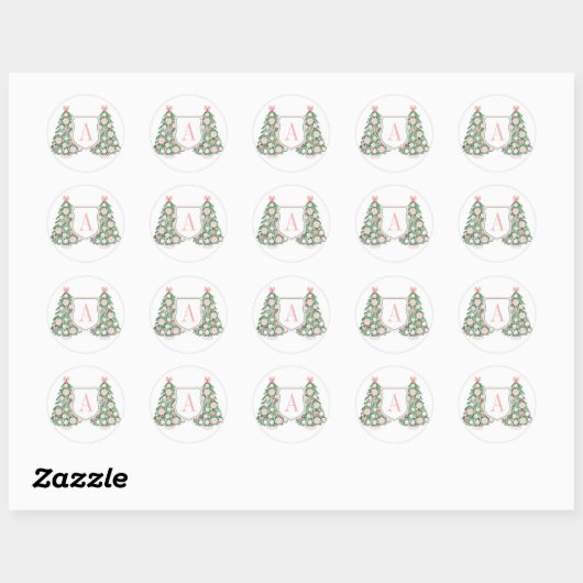 Sticker Rond Phoque vert rose Monogramme Arbre de Noël Envelopp (Feuille)