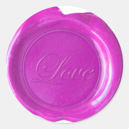 Sticker Rond Phoques à cire Faux - Magenta Script - Amour (Devant)