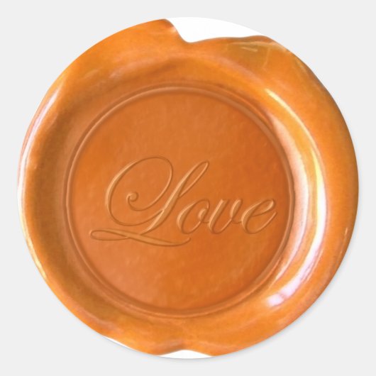 Sticker Rond Phoques à cire Faux - Orange Script - Amour (Devant)