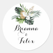 Sticker Rond Phoques à enveloppe Mariage blanc de verdure tropi (Devant)