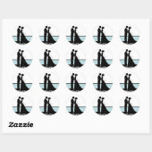 Sticker Rond Phoques Couple Mariage bleu mer (Feuille)