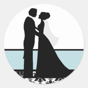 Sticker Rond Phoques Couple Mariage bleu mer