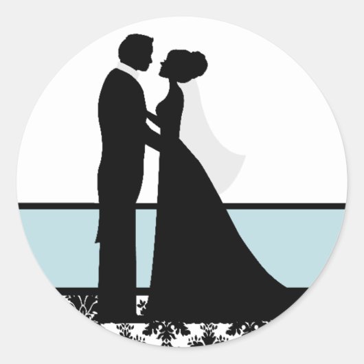 Sticker Rond Phoques Couple Mariage bleu mer (Devant)