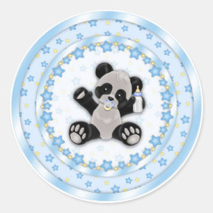 Sticker Rond Phoques de Baby shower Panda Bébé Bleu Cute